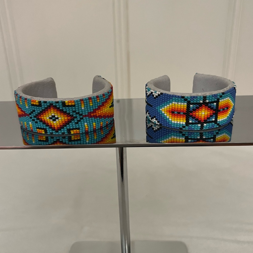 Beautiful Native American Styled Beaded Bracelet cuffs diamond, feather pattern